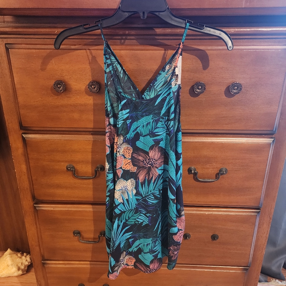 Tropical Print Spaghetti Strap Dress